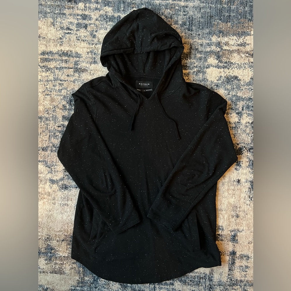 PacSun - Black Speckled Hooded Sweatshirt with Open Pockets Men’s Size Large